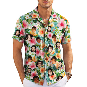 Pastel floral aloha shirt printed with photo cutout faces variant 3