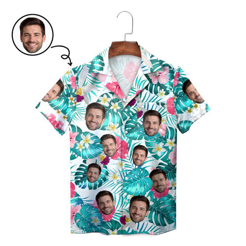 Custom Face Tropical Monstera Hibiscus Hawaiian Shirt