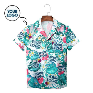 White Hawaiian shirt with face cutouts monstera pink flowers variant 2
