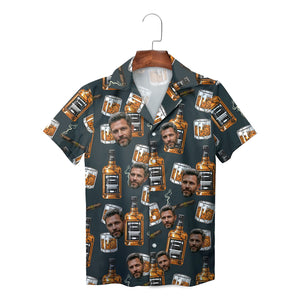 Charcoal Hawaiian shirt whiskey bottles cigars custom face