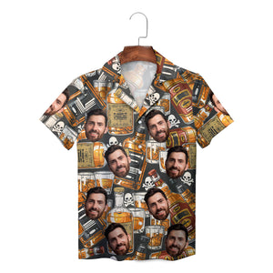 Dark Hawaiian shirt with custom face whiskey bottles skulls print