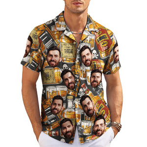 Dark Hawaiian shirt with custom face whiskey bottles skulls print variant 3