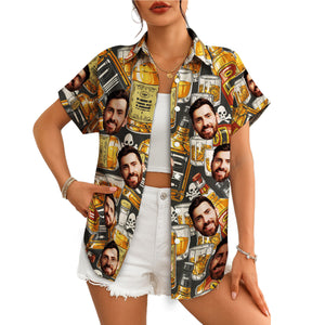 Dark Hawaiian shirt with custom face whiskey bottles skulls print variant 4