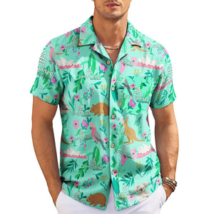 Mint green Hawaiian shirt with koalas kangaroos pink flowers logo variant 3