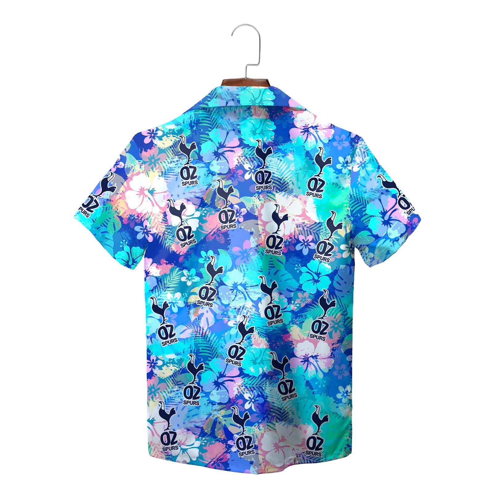 Blue tropical floral Hawaiian shirt with OZ Spurs logo print variant 2