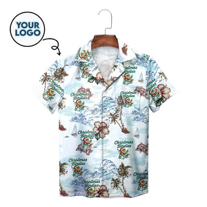 Light blue Hawaiian shirt with Christmas golf bird palm tree print