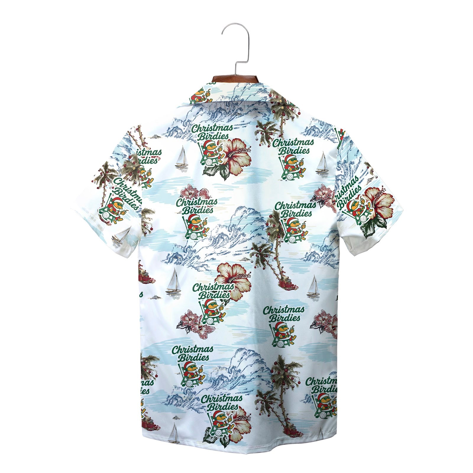 Light blue Hawaiian shirt with Christmas golf bird palm tree print variant 2