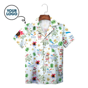 White Hawaiian shirt with Santa mistletoe gifts custom logos