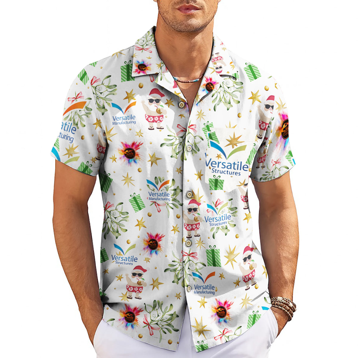 White Hawaiian shirt with Santa mistletoe gifts custom logos variant 3
