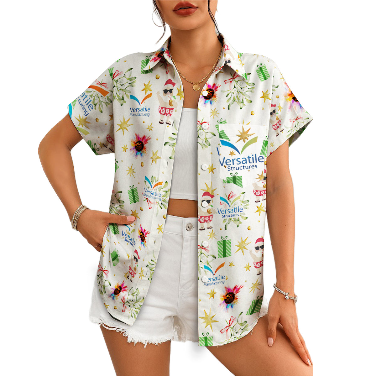White Hawaiian shirt with Santa mistletoe gifts custom logos variant 4