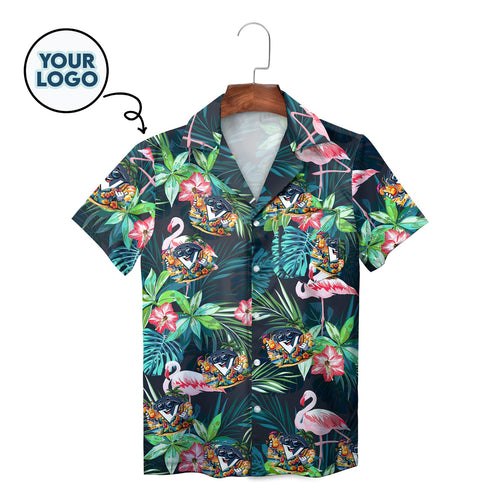 Custom Logo Flamingo Monstera Hibiscus Hawaiian Shirt