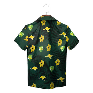 Green Hawaiian shirt golden kangaroos hibiscus palm print variant 2