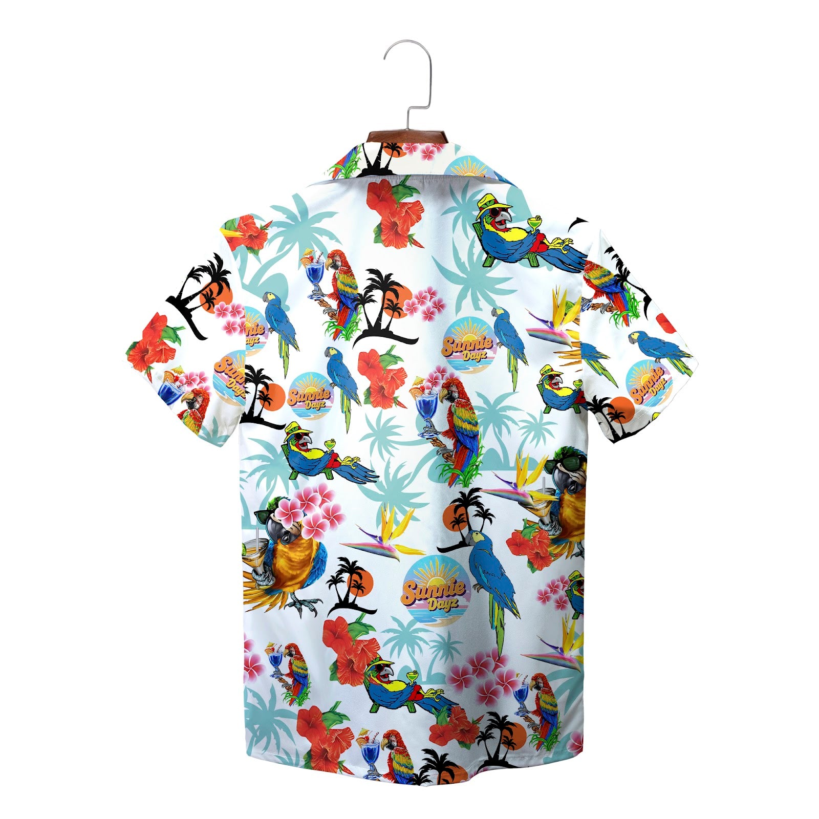 White Hawaiian shirt with colorful parrots hibiscus palm trees variant 2