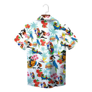 White Hawaiian shirt with colorful parrots hibiscus palm trees variant 2