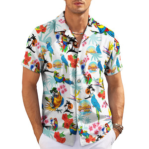 White Hawaiian shirt with colorful parrots hibiscus palm trees variant 3