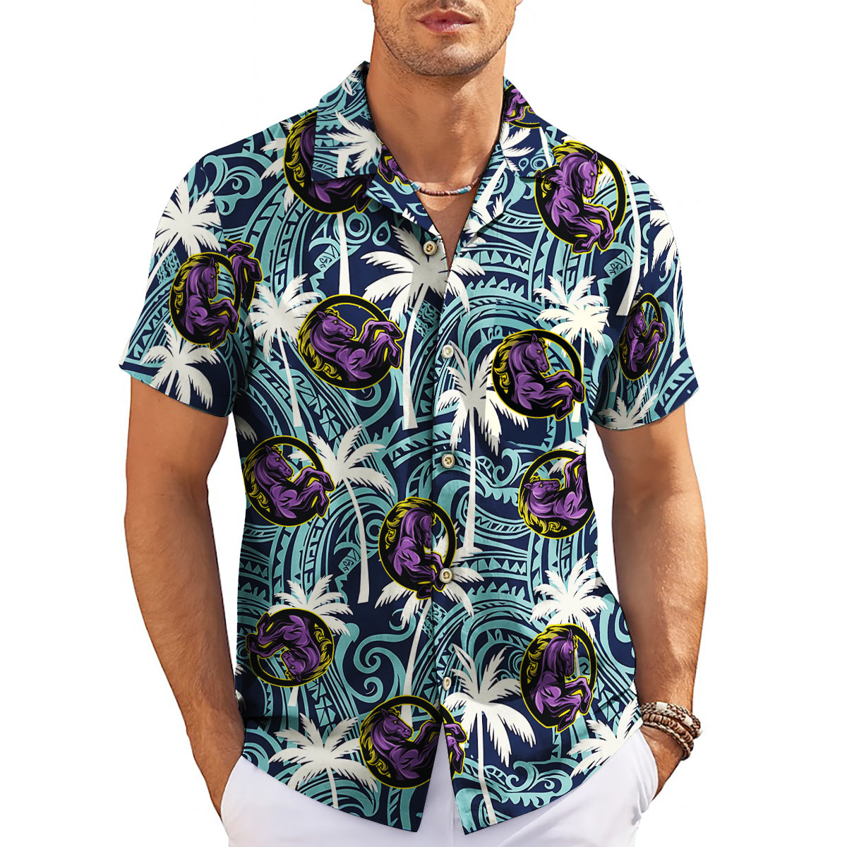 Navy Polynesian tribal palm tree custom logo Hawaiian shirt variant 3