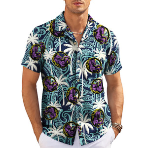 Navy Polynesian tribal palm tree custom logo Hawaiian shirt variant 3