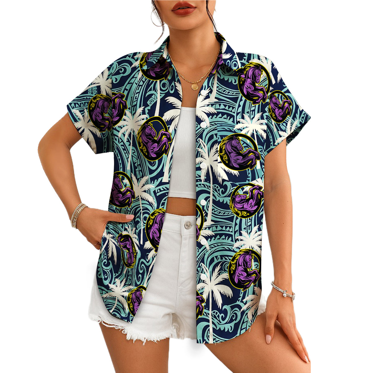 Navy Polynesian tribal palm tree custom logo Hawaiian shirt variant 4