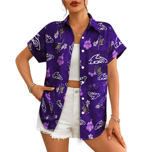 Purple petunia floral Hawaiian shirt with custom UQR logo print variant 4