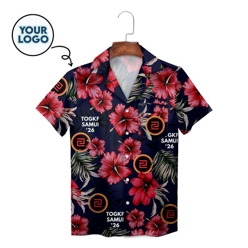Custom Logo Red Hibiscus Navy Hawaiian Shirt TOGKF Samui