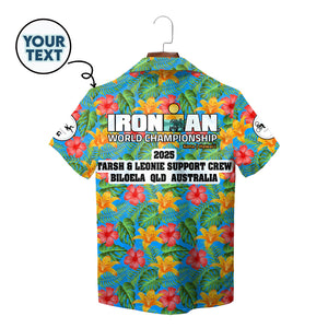 Blue tropical hibiscus floral Hawaiian shirt with custom logo variant 2