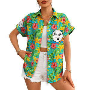 Blue tropical hibiscus floral Hawaiian shirt with custom logo variant 4
