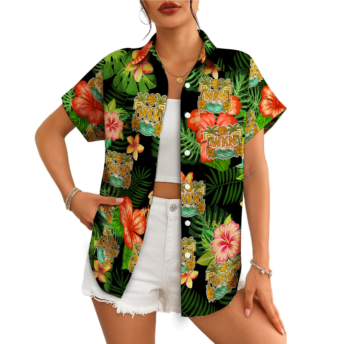 Black tropical hibiscus monstera custom logo aloha shirt variant 4