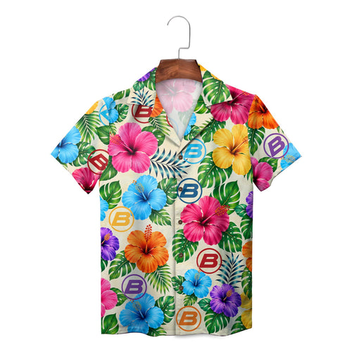Custom Logo Tropical Hibiscus Monstera Leaf Hawaiian Shirt