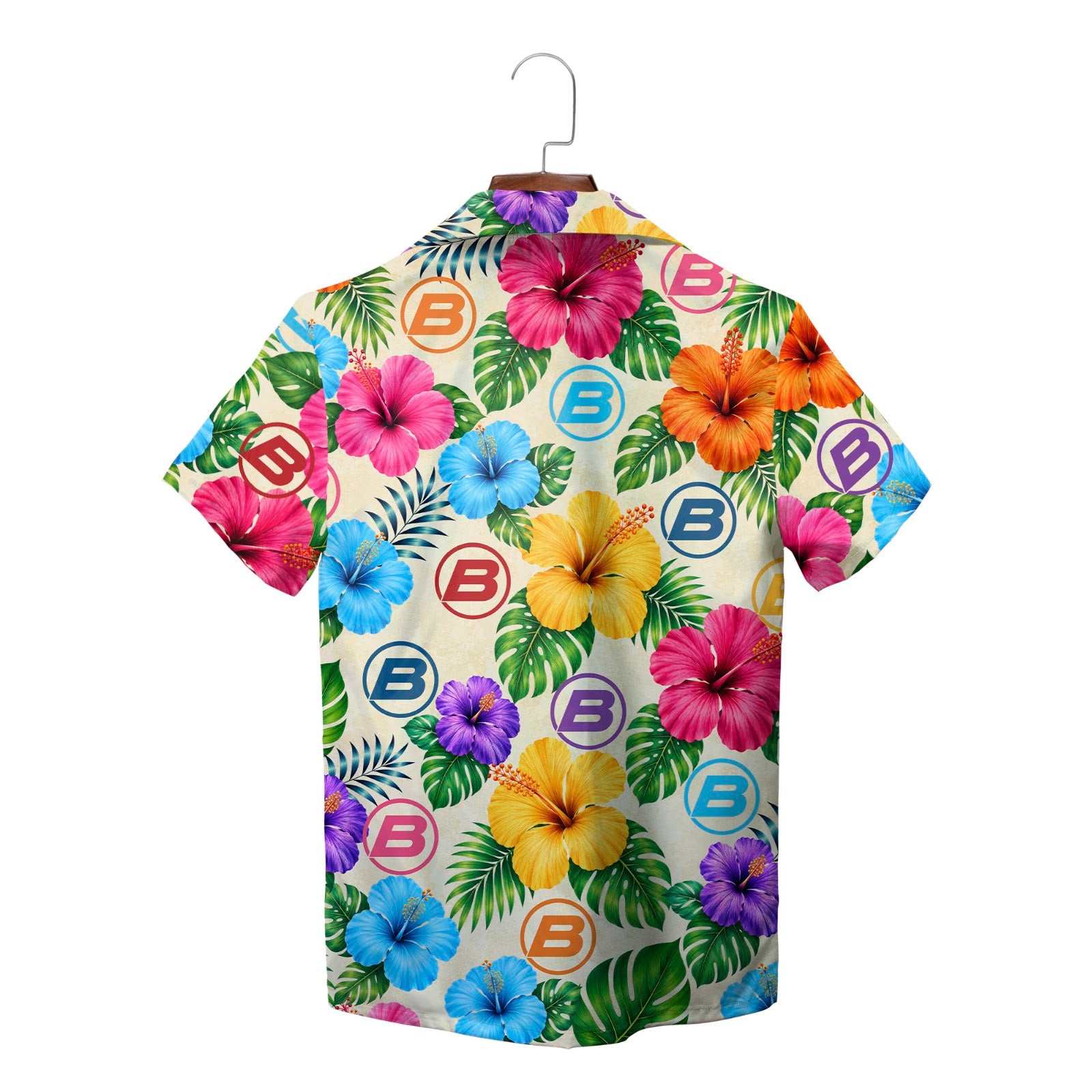 Cream shirt printed bright blossoms plus round emblems variant 2