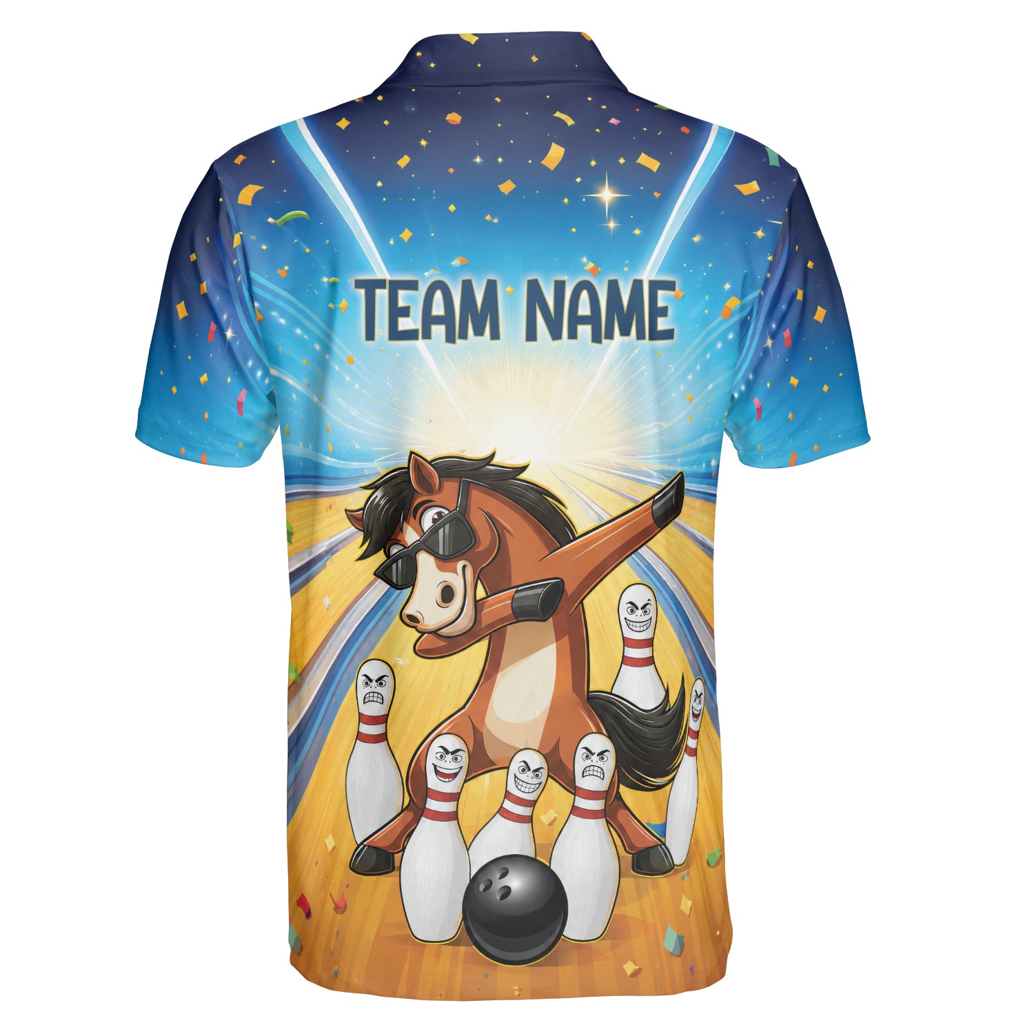 Dabbing horse cartoon knocking angry bowling pins polo variant 2