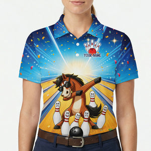 Dabbing horse cartoon knocking angry bowling pins polo variant 5