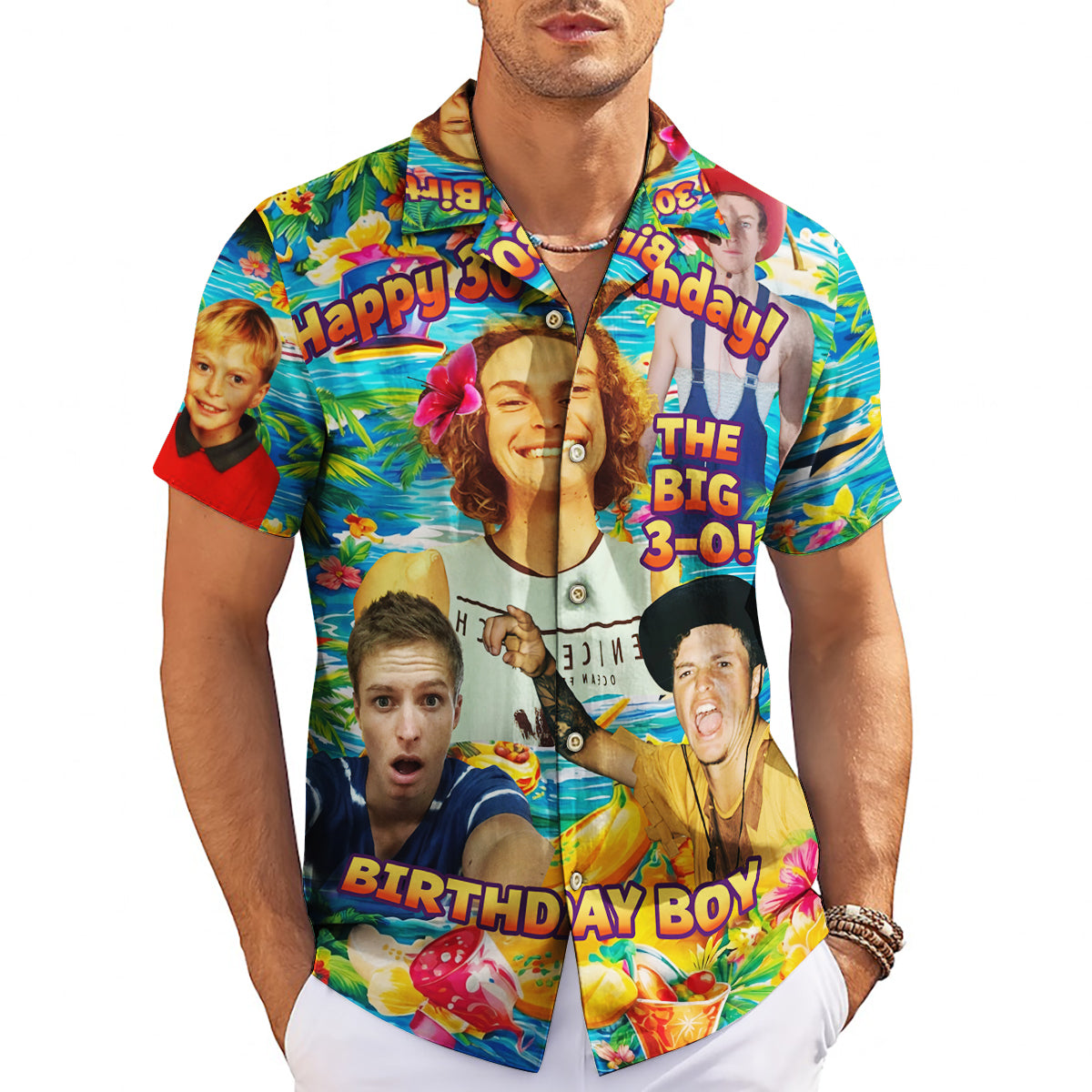 Colorful custom photo birthday Hawaiian shirt tropical print variant 3
