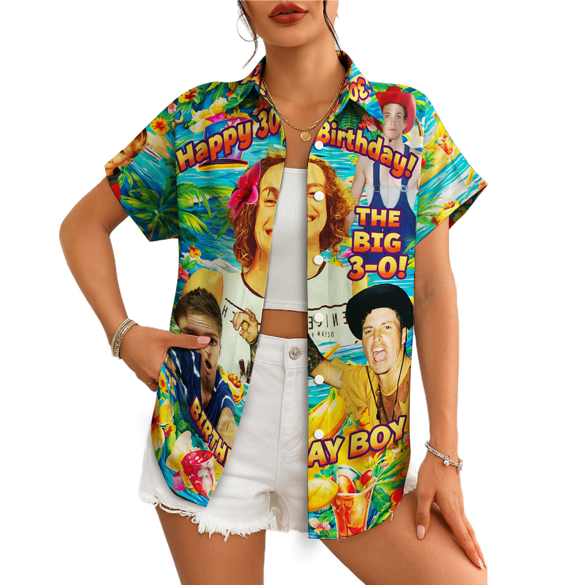 Colorful custom photo birthday Hawaiian shirt tropical print variant 4