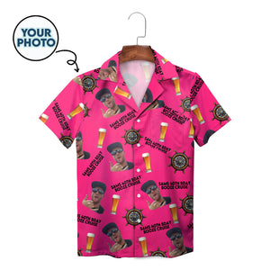 Hot pink Hawaiian shirt with custom face beer ship wheel print