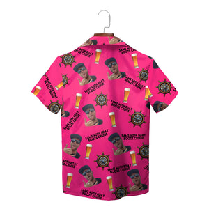 Hot pink Hawaiian shirt with custom face beer ship wheel print variant 2
