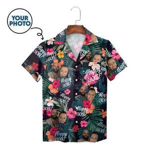 Navy tropical hibiscus Hawaiian shirt custom photo Happy 30th