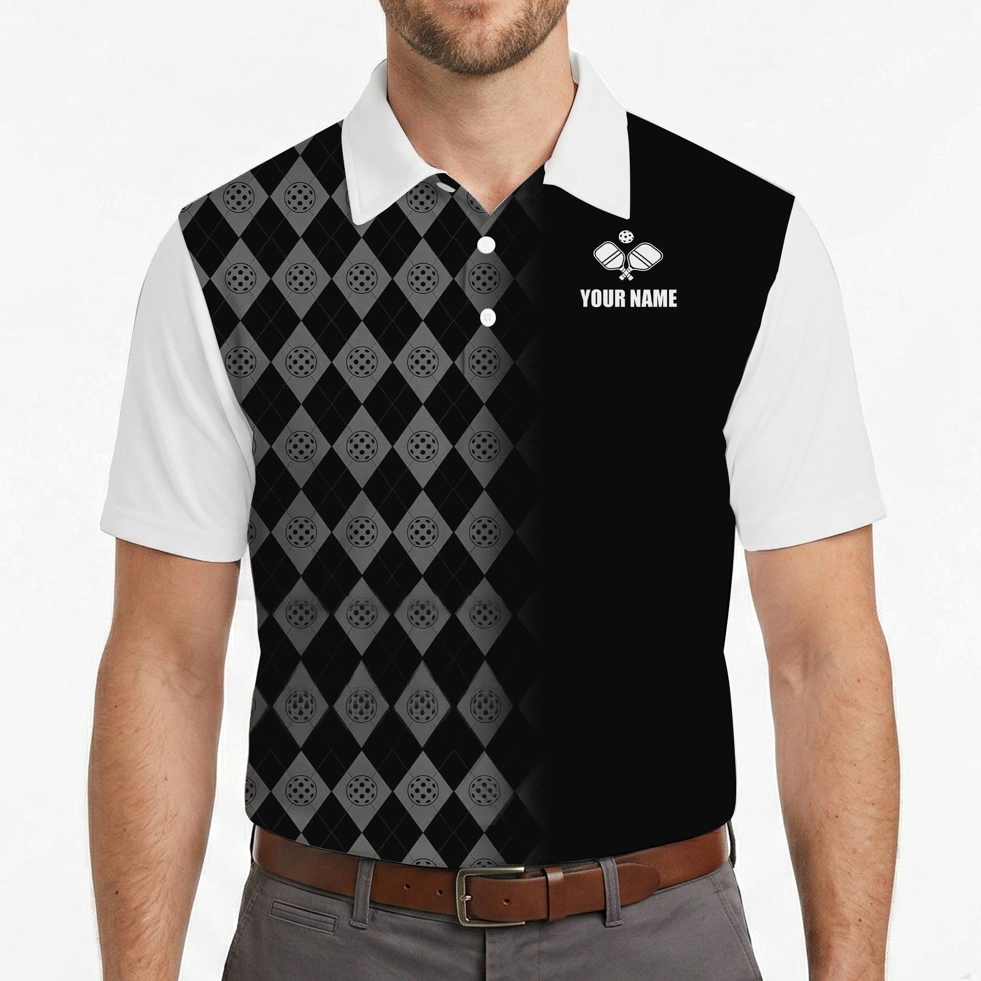 Black gray argyle pickleball polo white sleeves custom name variant 4
