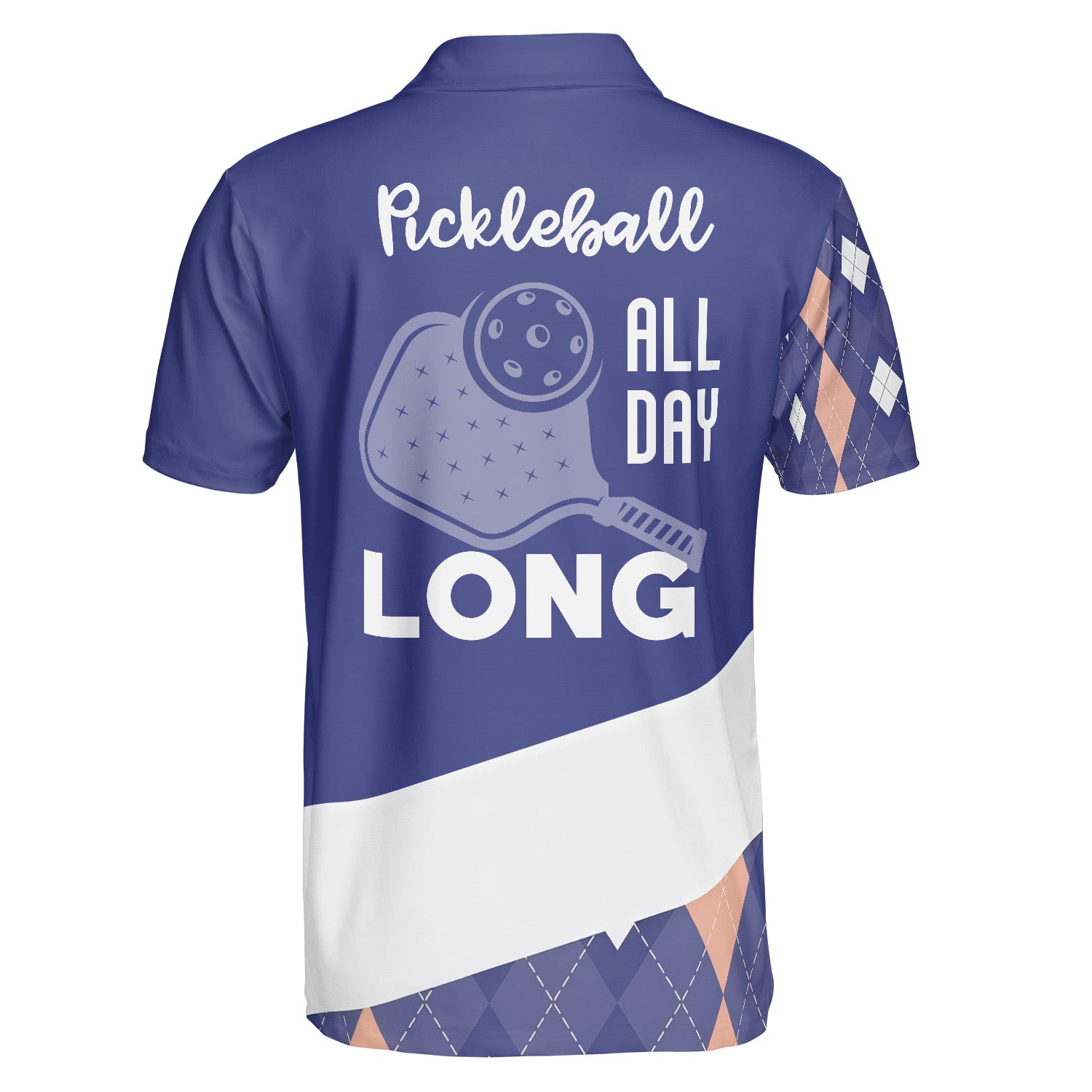 Periwinkle peach argyle pickleball polo shirt mockup variant 2