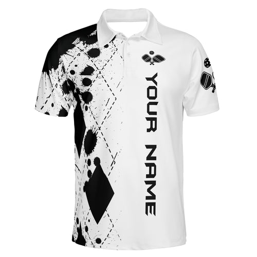 Custom Pickleball Ink Splatter Diamond Argyle Polo Shirt