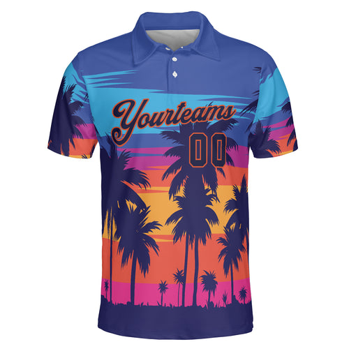 Custom Team Name Number Tropical Palm Sunset Polo Shirt