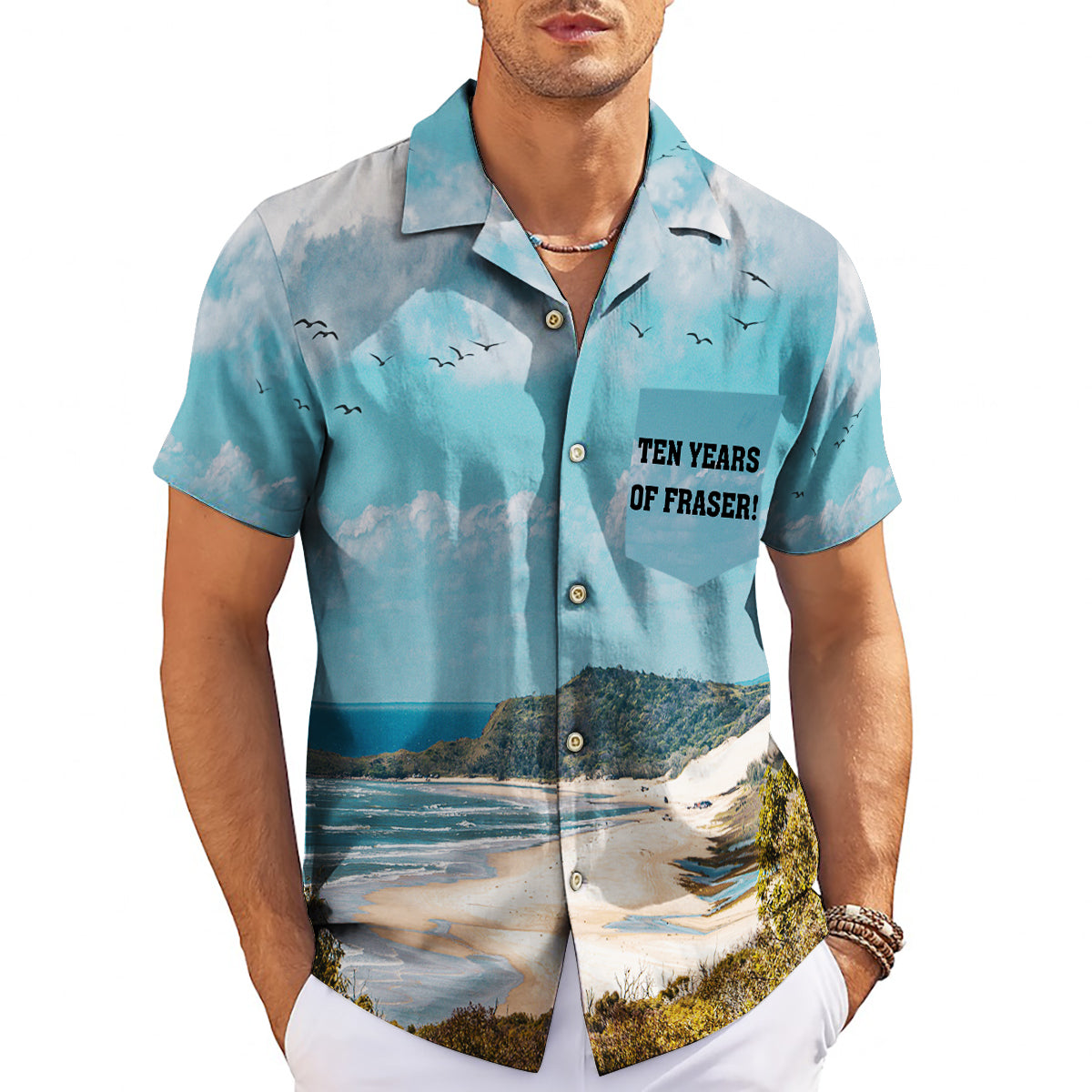 Fraser Island beach scene Hawaiian shirt with custom pocket text variant 3