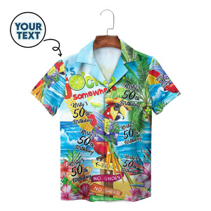 Colorful parrot beach scene Hawaiian shirt with custom birthday text