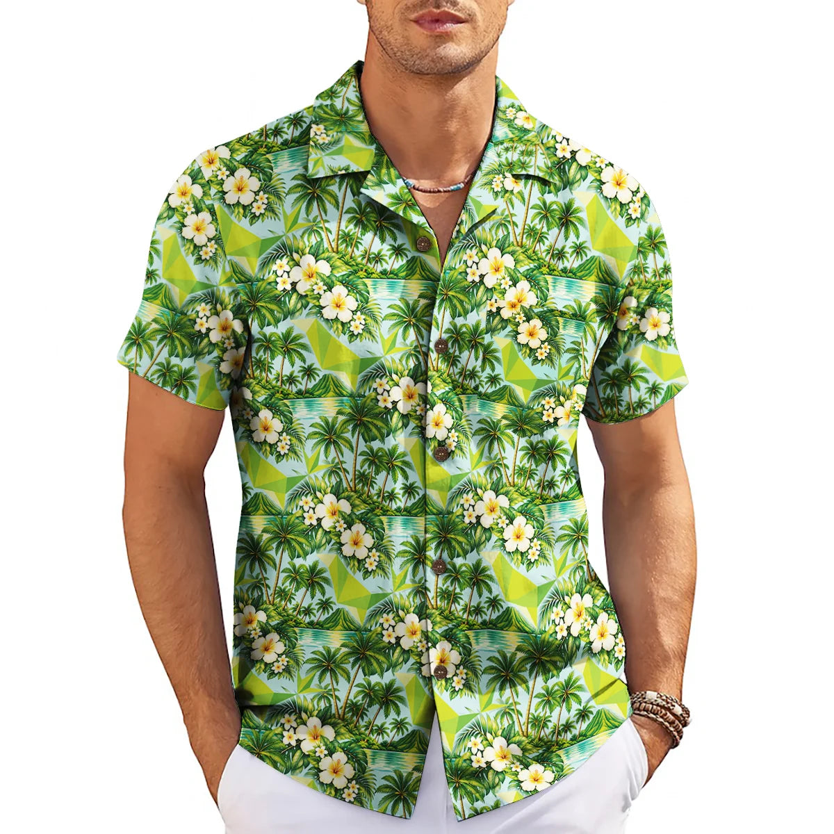 Palm Tree and Hibiscus Pale Aqua Custom Hawaiian Shirt