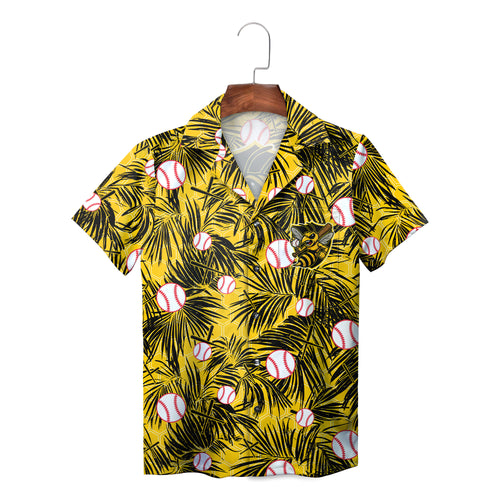 Dad's Squad 2026 Baseball Bee Mascot Yellow Black Palm Leaf Hawaiian Shirt