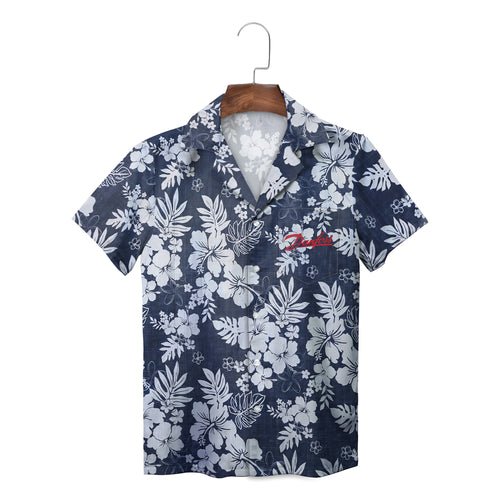 Danfoss Navy Blue Hibiscus Tropical Leaf Hawaiian Shirt