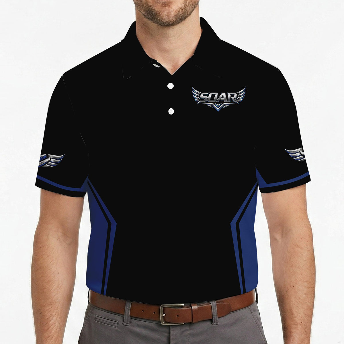 Eagle and Drone Black Royal Blue Custom Polo Shirt