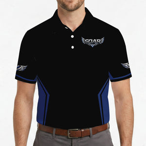 Eagle and Drone Black Royal Blue Custom Polo Shirt
