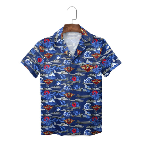 Aircraft and Hibiscus Navy Blue Custom Hawaiian Shirt