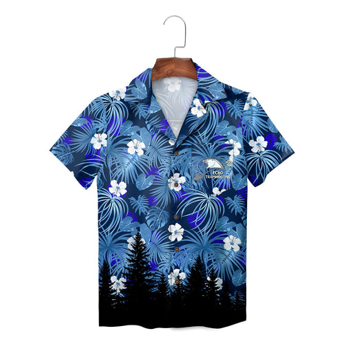 Echo Trapshooting Navy Blue Tropical Hibiscus Pine Forest Hawaiian Shirt