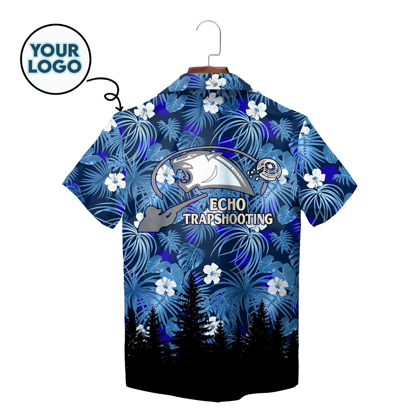 Blue palm leaf shirt with white blooms team logo variant 2